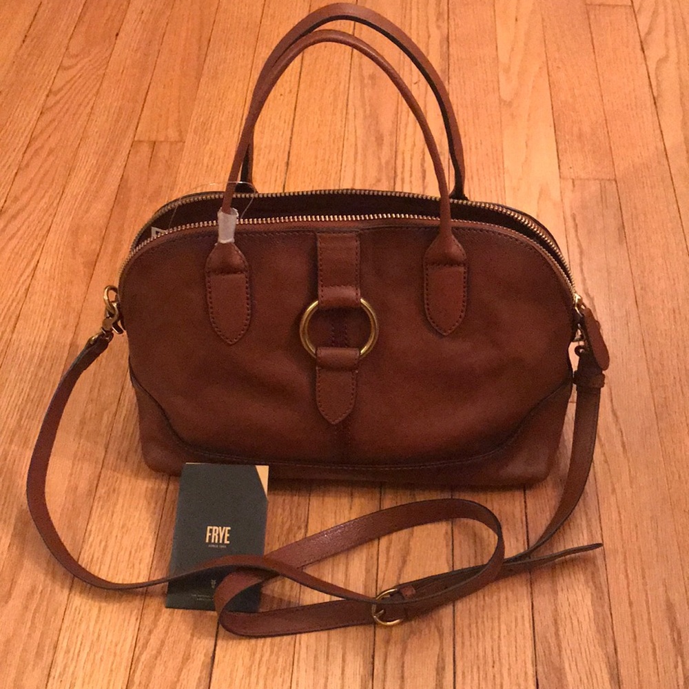 Frye Satchel Melissa Ring Dome Cognac leather